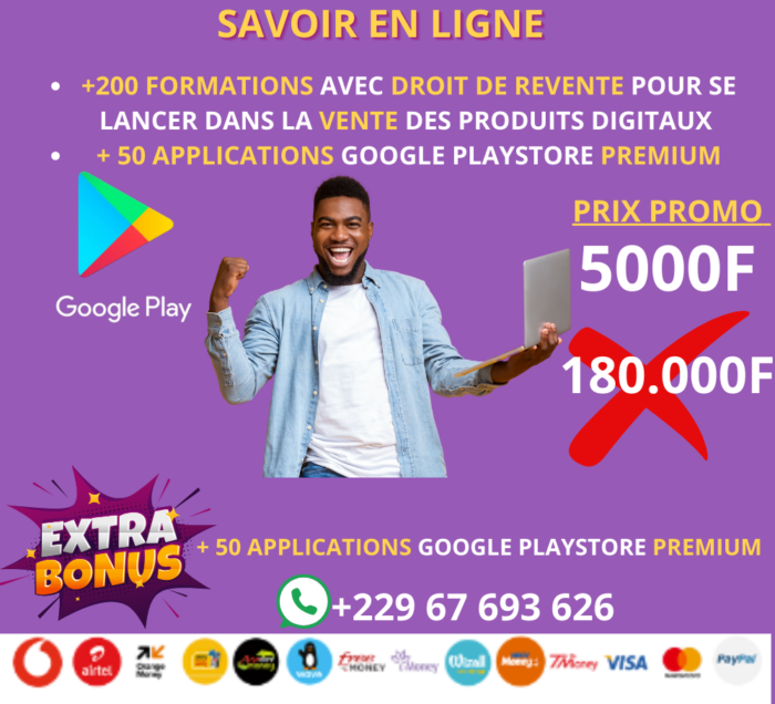 50 Applications Premium Google Play Store + Pack +200 Formations avec Droit de Revente + Bonus