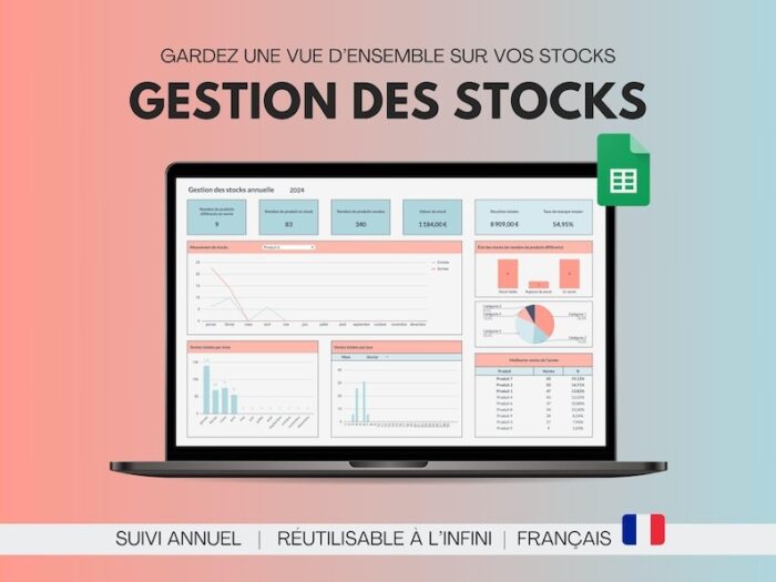 Gestion des stocks | Inventaire des stocks | Tableau gestion des stocks | Template Google Sheets | Modèle auto entreprise – Image 2