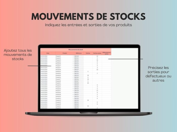 Gestion des stocks | Inventaire des stocks | Tableau gestion des stocks | Template Google Sheets | Modèle auto entreprise – Image 5